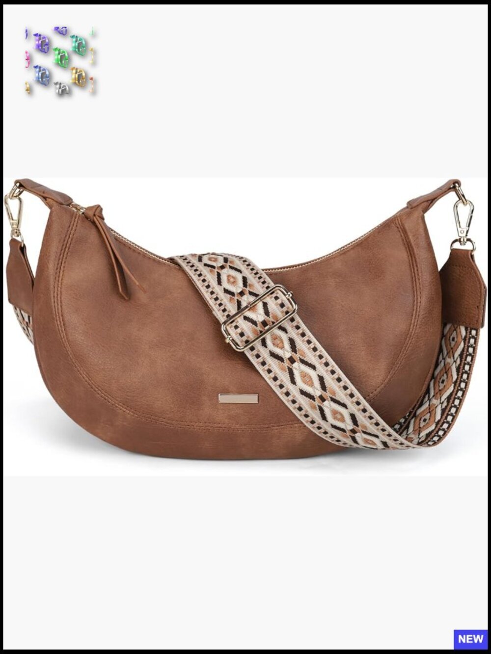 Boho Leather Crescent Crossbody Bag Hobo Purse with Multi Pockets Medium